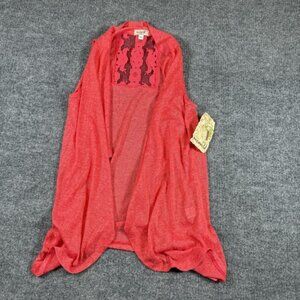 One World Shawl Women Medium Coral Sleeveless Open‎ Front Lace Lightweight NWT